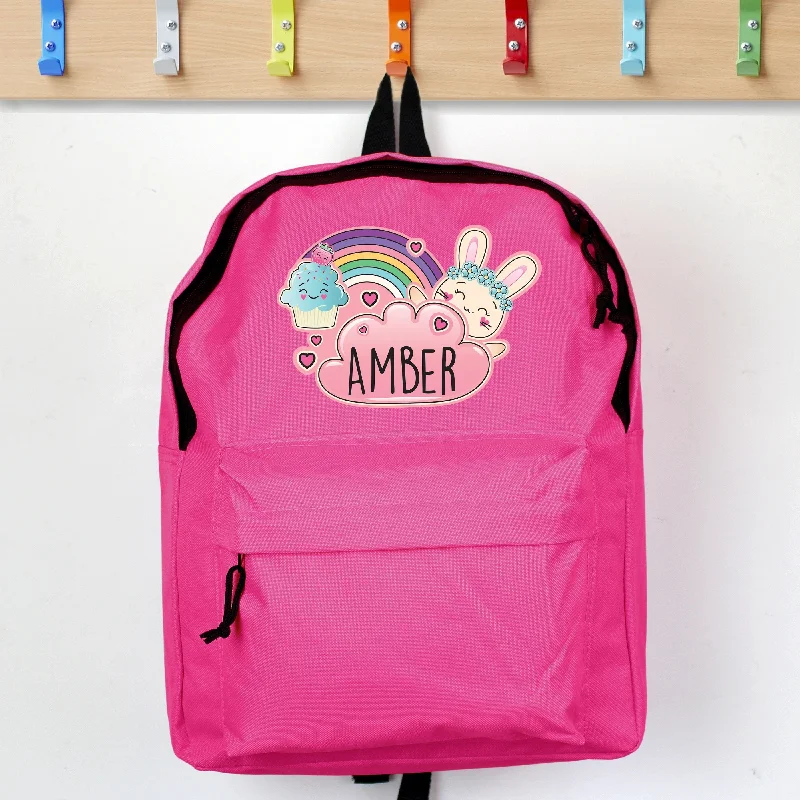 Personalised Cute Bunny Pink Backpack