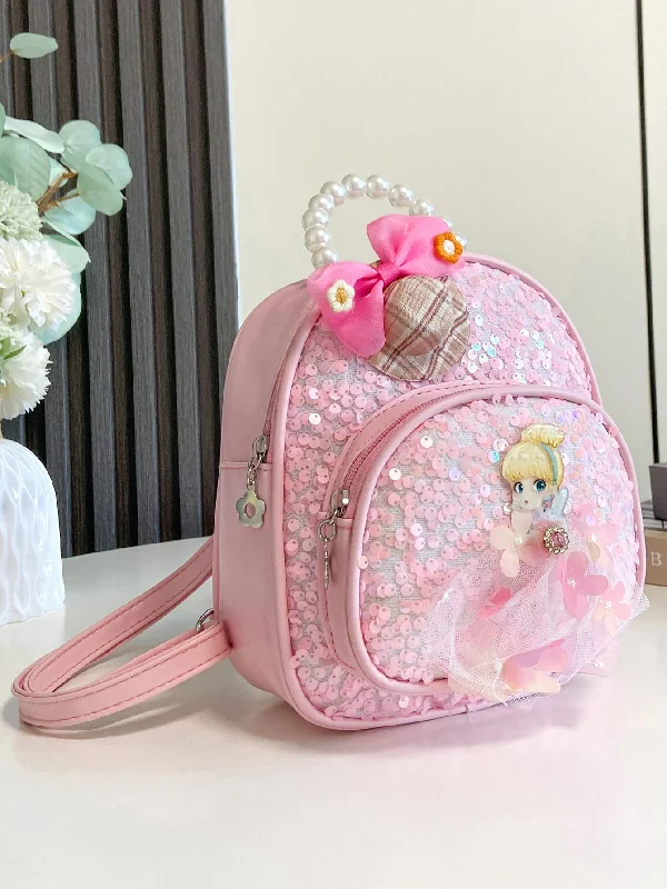 Girls Cartoon Figure Graphic Sequin Decor Backpack