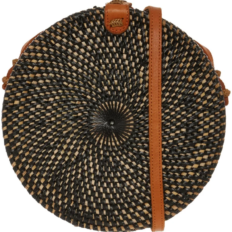 Black Round Rattan Crossbody Bag