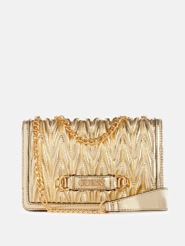 Guess Bleu Metallic Quilted Crossbody-gold