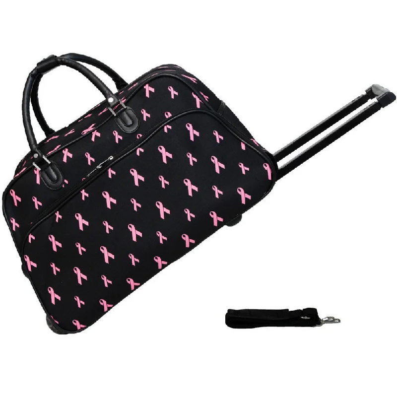 CalBags 21" Pink Breast Cancer Ribbon Rolling Carry-On Duffel Bag