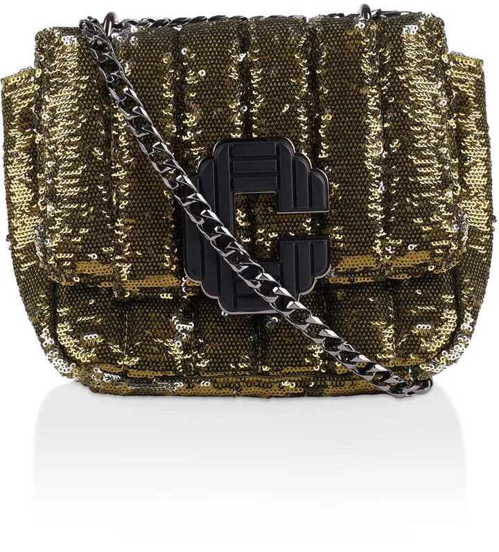 Carvela C Signature Sequin Mini Crossbody bag-Khaki