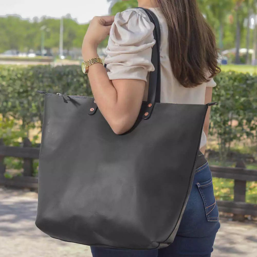 Eden OVERSIZED Leather Tote Bag - Zippered