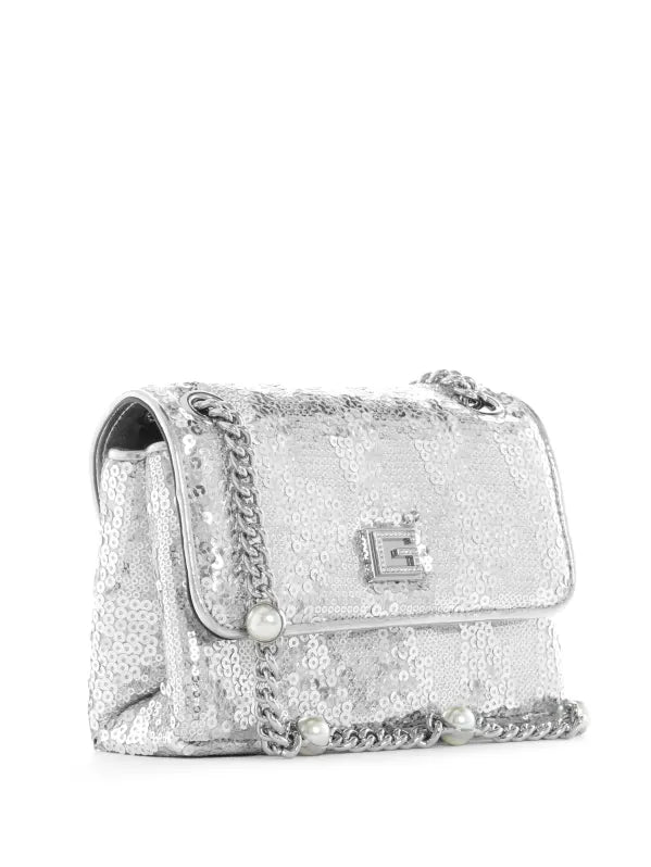 Guess Ever Mini Convertible Crossbody bag -Silver Sequin