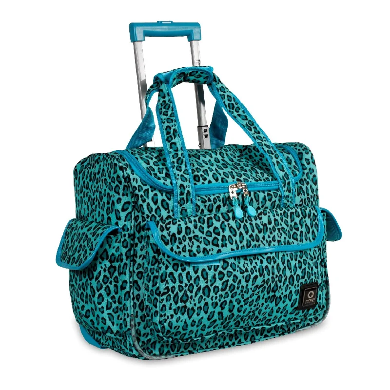 J World Donna Mint Leopard Rolling Carry On Tote Bag