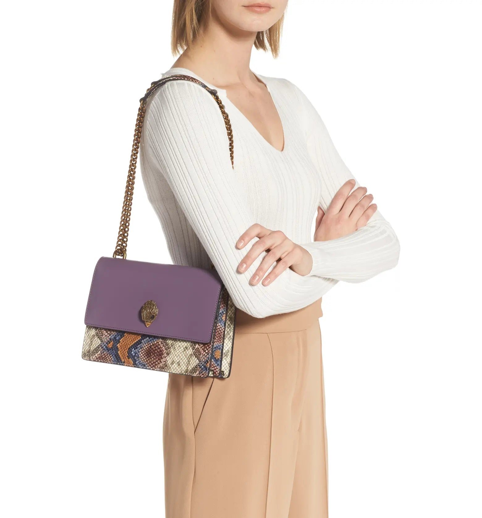 Kurt Geiger Midi Shoreditch Snake Embossed Leather Crossbody bag- Lilac