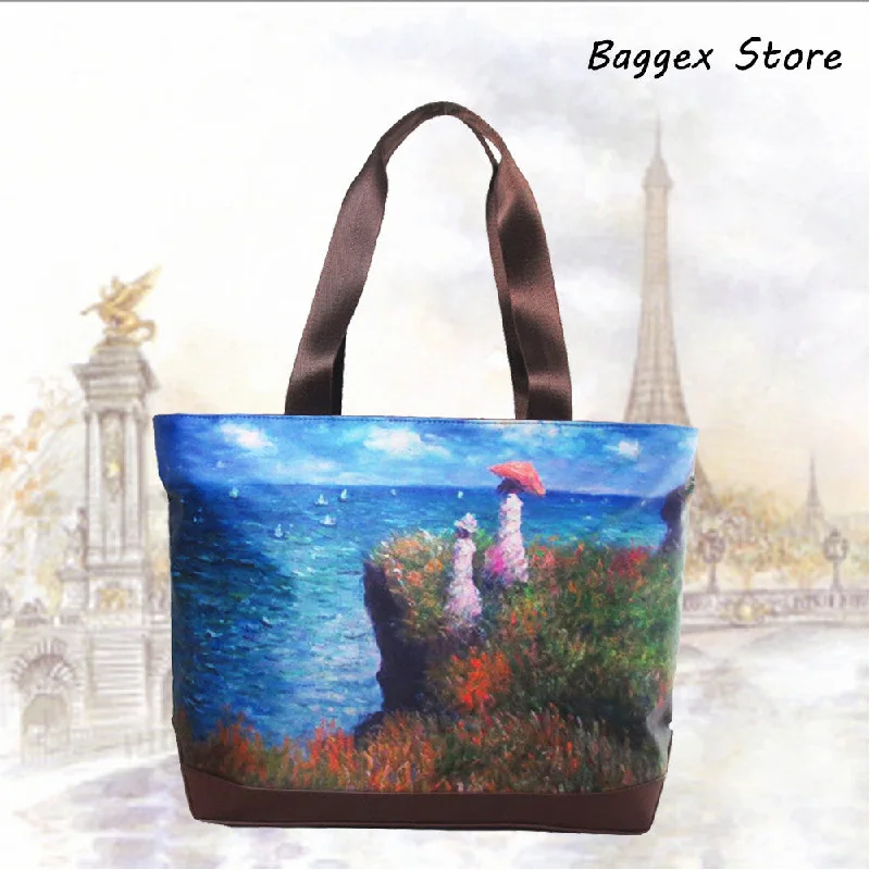 Masterpiece Painting Shoulder Tote Bag(Claude Monet-Cliff Walk At Pourville)