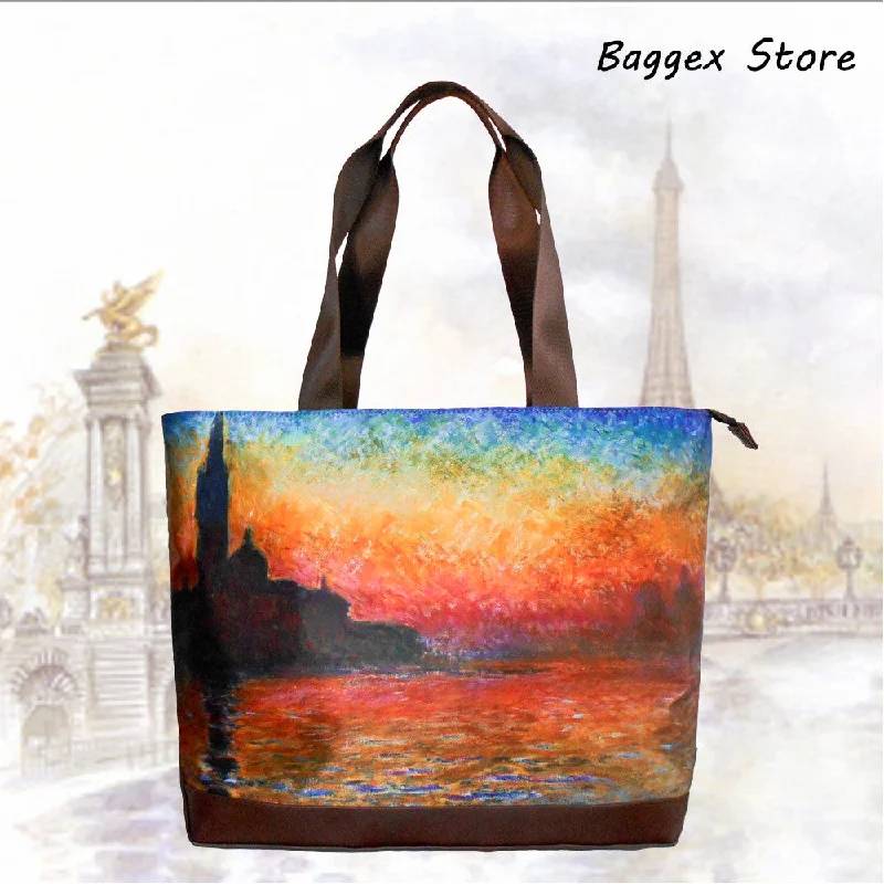 Masterpiece Painting Shoulder Tote Bag(Claude Monet-San Giorgio Maggiore At Dusk)