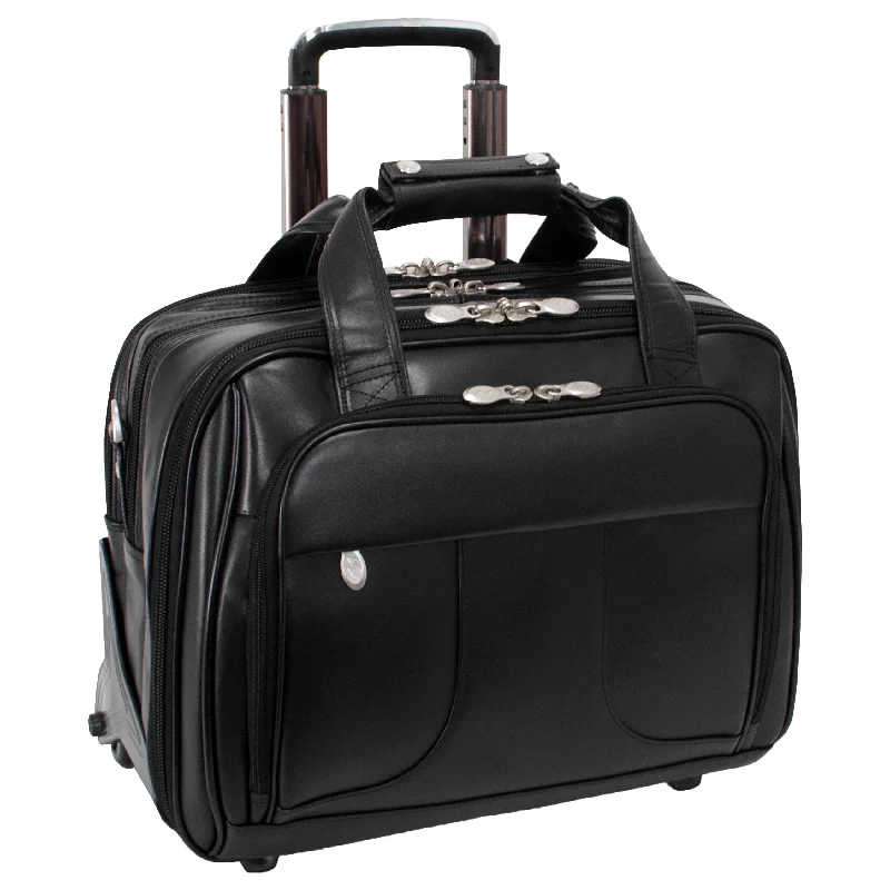 McKlein CHICAGO 17" Leather Patented Detachable -Wheeled Laptop Overnight with Removable Briefcase