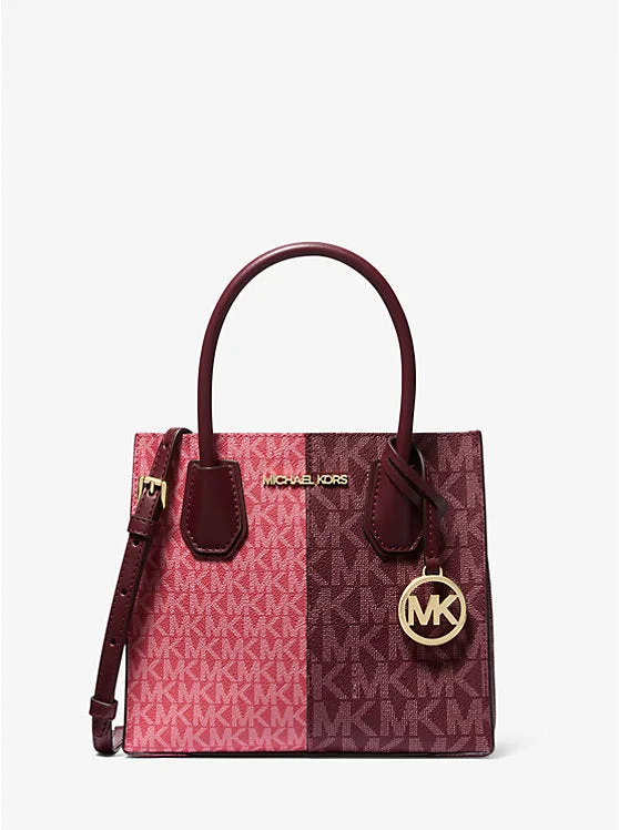 Michael Kors Mercer Medium Two-Tone Logo Crossbody Bag-Oxblood