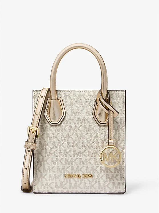 Micheal Kors Mercer Mini Signature Logo Crossbody Bag-Gold