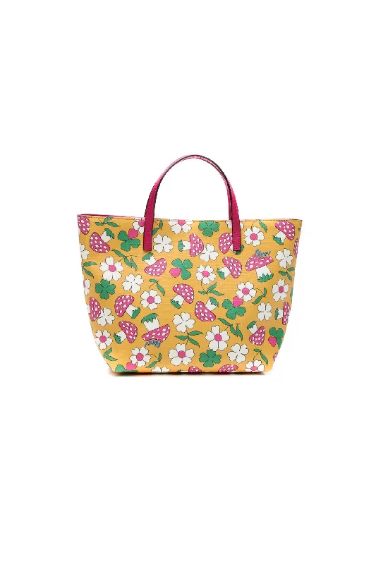 Children's Flower & Mushroom Print Small Tote Bag - Pink/Yellow