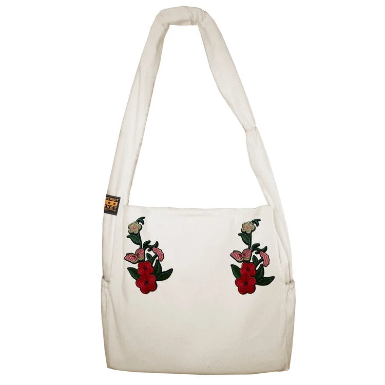 Vine Street Market Butterfly Poppy Large Vegan Canvas Tote Shoulder Bag