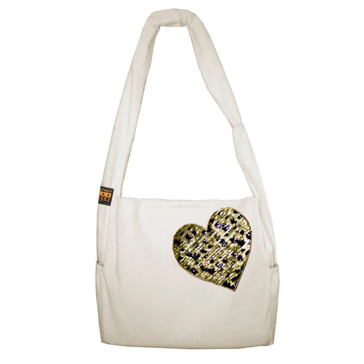 Vine Street Market Leopard Heart Sequin Large Canvas Tote