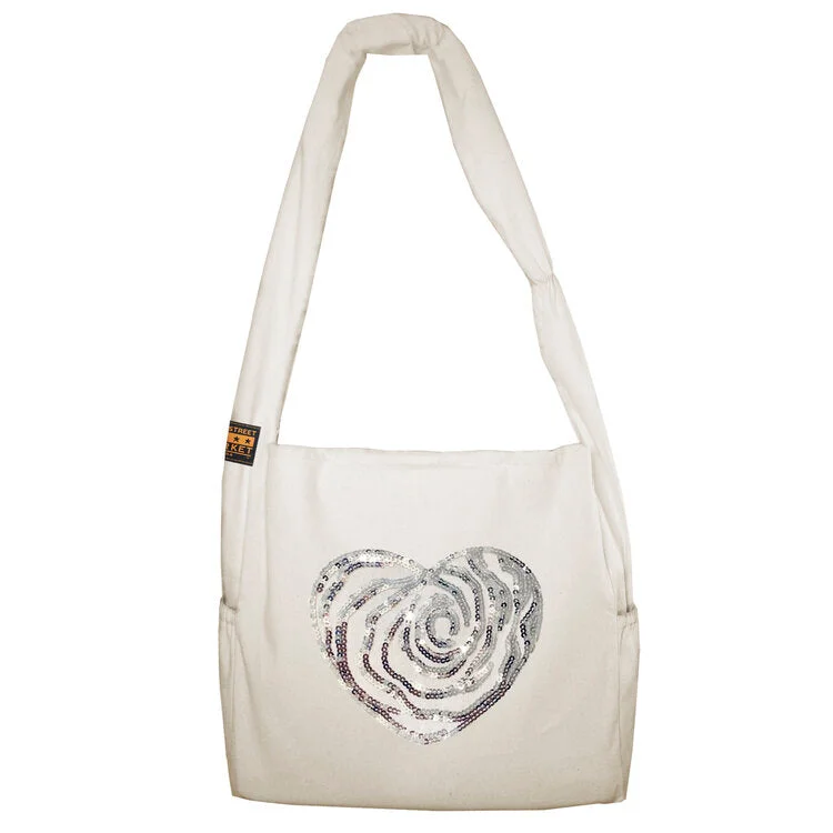 Vine Street Market Rose Heart Sequin Large Vegan Canvas Tote