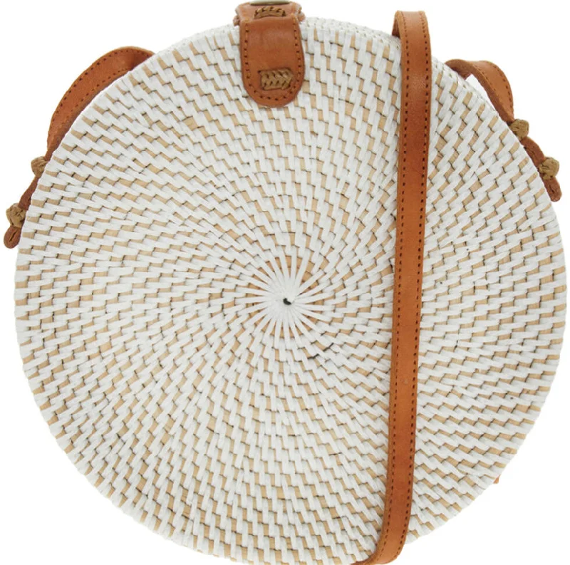 White Round Rattan Crossbody Bag